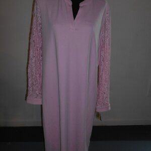 NEW KASPER DESIGNER PINK SHIFT DRESS LONG LACE SLEEEVES XXL